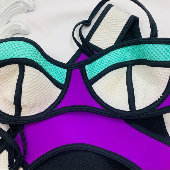 EBuddy Apparel /Color Block Purple White Mint Swim - Picture 6 of 8